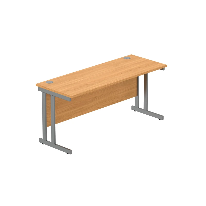 Office Hippo Heavy Duty Rectangular Cantilever PC Desk, Table, Home, Integrated Cable Ports, 5 Yr Wty, Graphite Frame, Norwegian Beech - Image 1