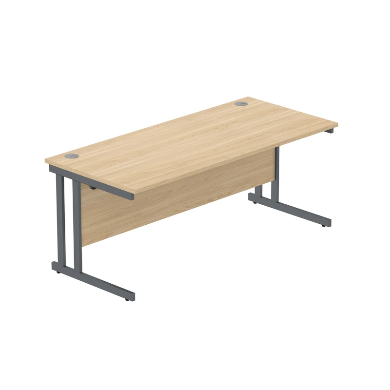 Office Hippo Heavy Duty Rectangular Cantilever PC Desk, Table, Home, Integrated Cable Ports, 5 Yr Wty, Graphite Frame, Canadian Oak, 120 x 60 cm