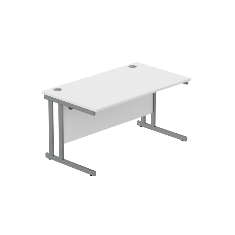 Office Hippo Heavy Duty Rectangular Cantilever PC Desk, Table, Home, Integrated Cable Ports, 5 Yr Wty, Graphite Frame, Arctic White