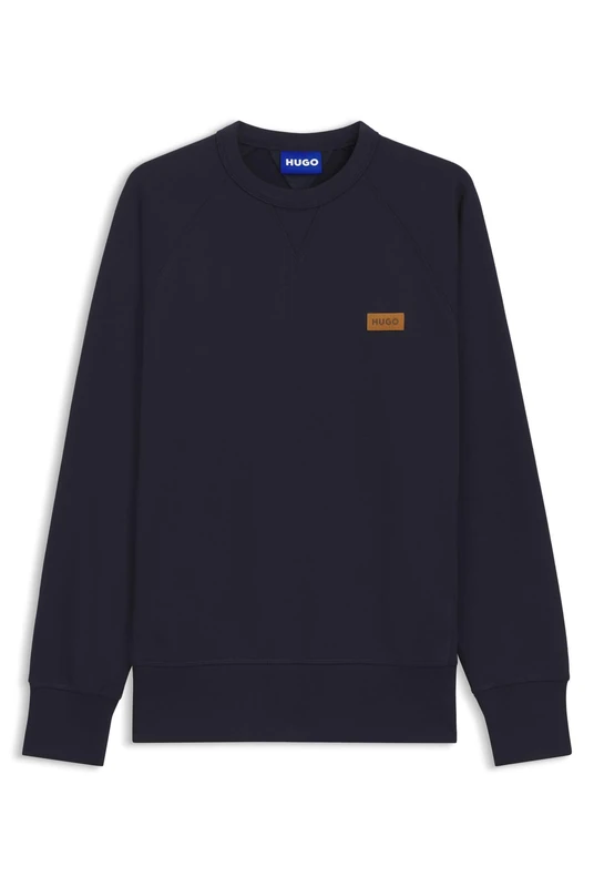 HUGO Mens Nevacrew Cotton-Terry Sweatshirt with Logo Badge