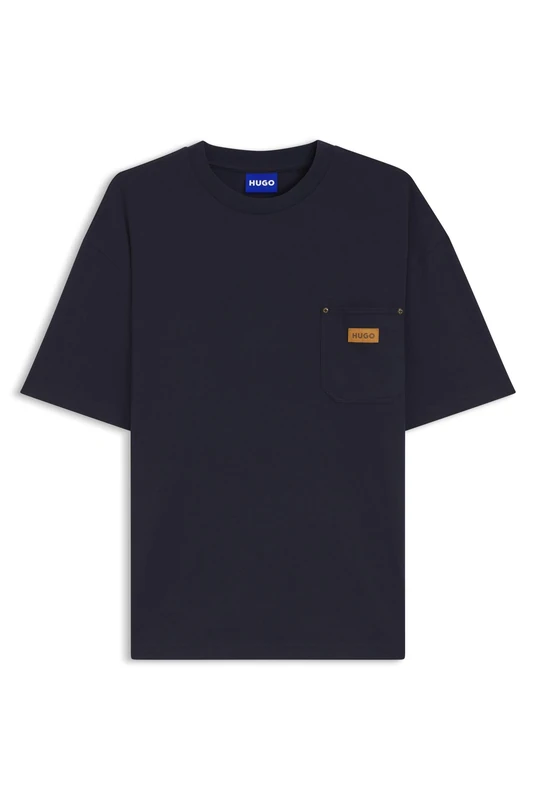 HUGO Loose-fit T-Shirt in Cotton with Suede Logo Badge