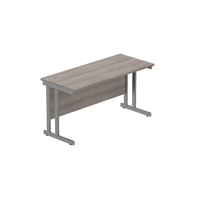 Office Hippo Heavy Duty Rectangular Cantilever PC Desk, Table, Home, Integrated Cable Ports, 5 Yr Wty, Graphite Frame, Alaskan Grey Oak