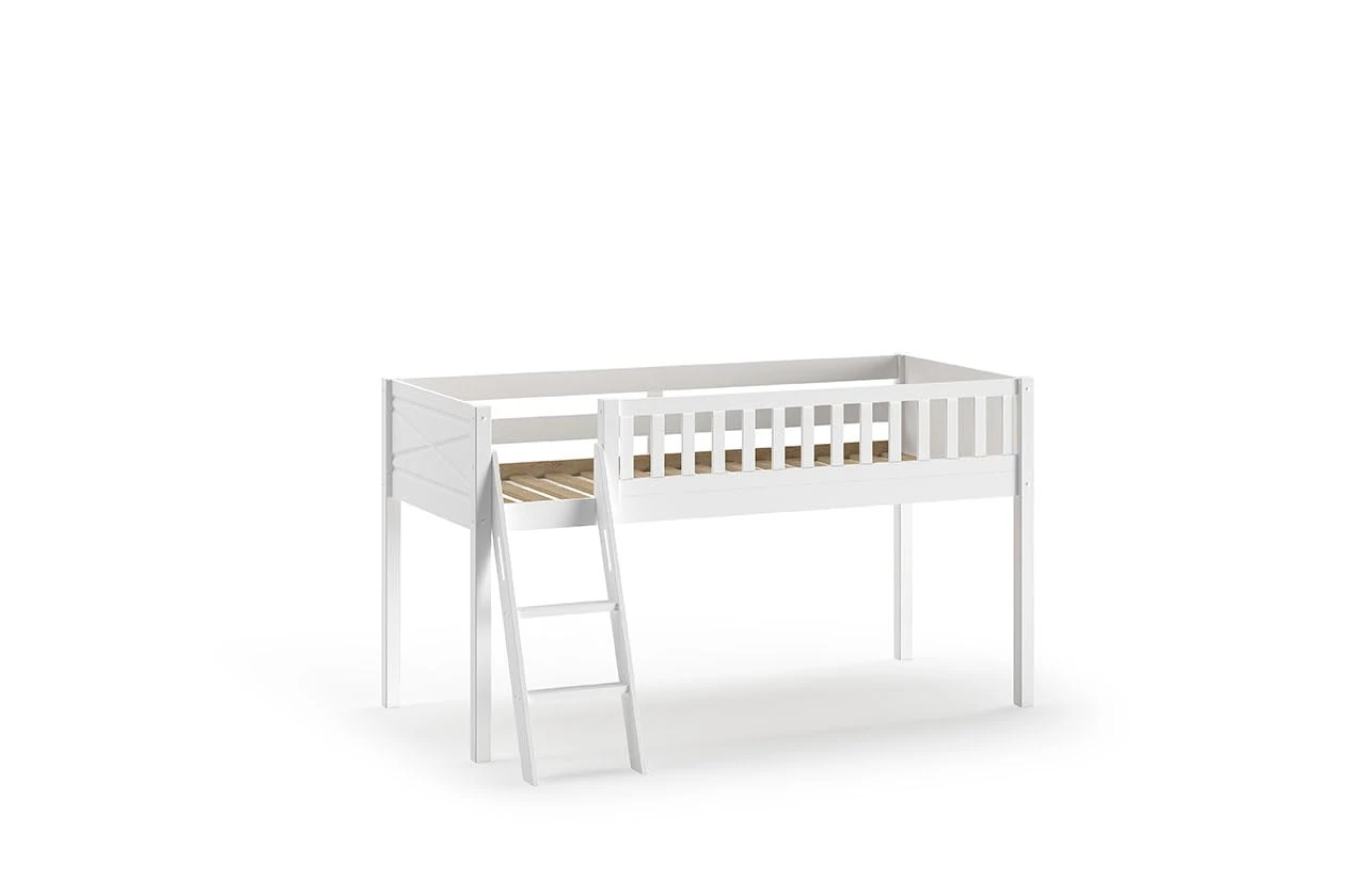 FURNLUX Scott Cabin Bed, 90 x 200 cm Sleeping Area, White, Scandinavian Pine Wood & MDF, 135 x 208 x 114 cm, with Ladder