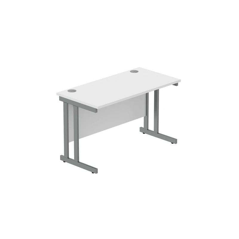 Office Hippo Heavy Duty Rectangular Cantilever PC Desk, Table, Home, Integrated Cable Ports, 5 Yr Wty, Graphite Frame, Arctic White
