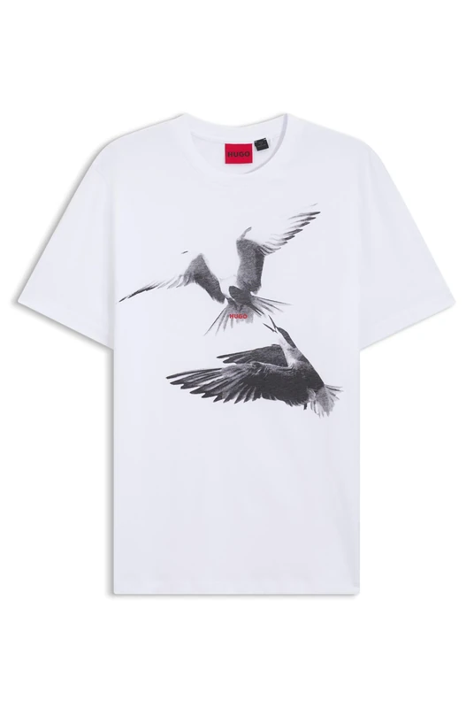HUGO T-Shirt Aus Baumwoll-Jersey Mit Tier-Artwork White