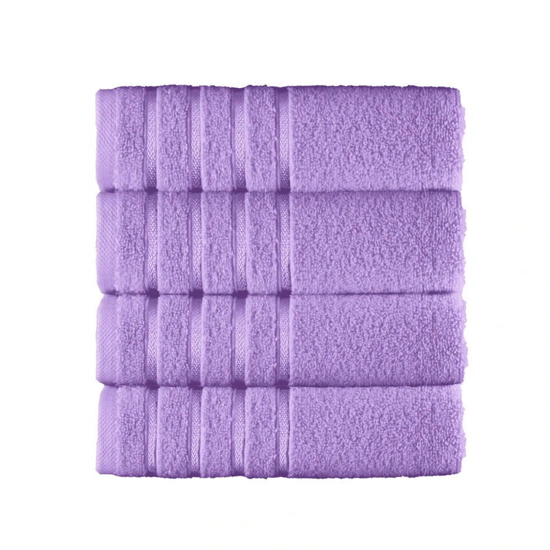 Elegant Comfort 100% Turkish Cotton 4 Lines Viscose Stripe Luxury 4 Pack Hand Towel Set - Ultra Absorbent and Soft 16 x 28 Inch Premium Hotel Spa Quality Towels for Everyday Bath Use, Lilac