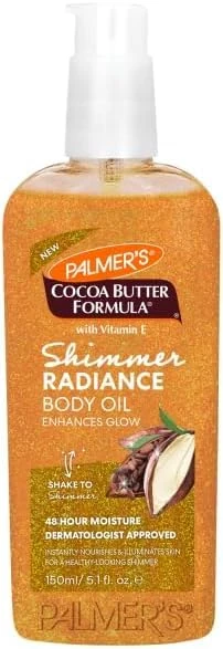 Pelmer Cocoa Butter Formula Shimmer Radiance Body Oil, 150ml, Vitamin E Enriched, 48-Hour Moisture