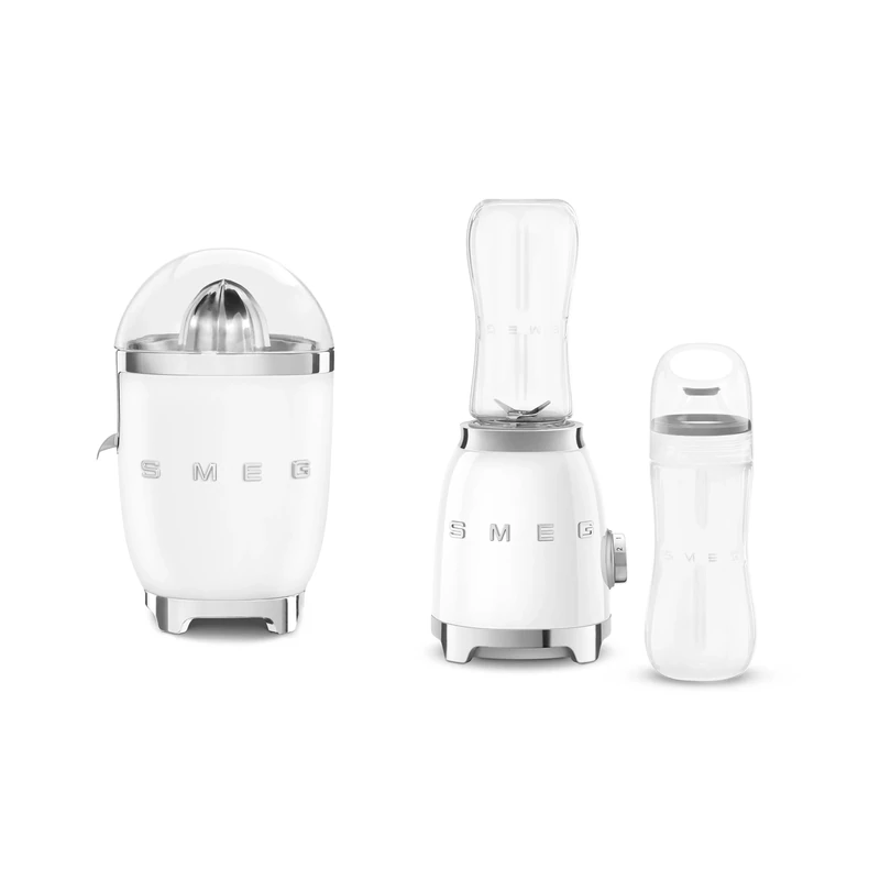 Smeg Blender and Juicer Set, Compact Personal Blender and Citrus Juicer, White, CJF11WHUK and PBF01WHUK