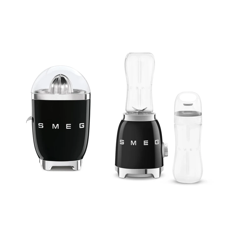 Smeg Blender and Juicer Set, Compact Personal Blender and Citrus Juicer, Black, CJF11BLUK and PBF01BLUK