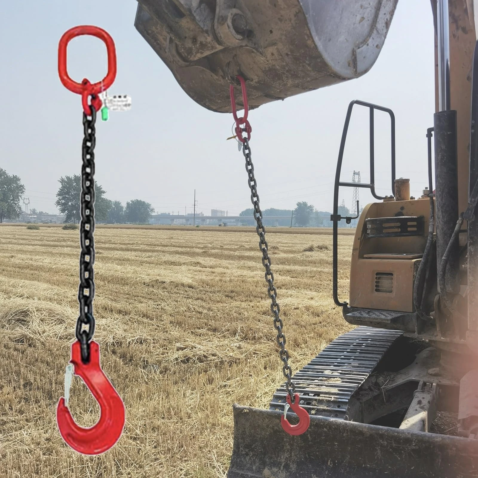 GLETSF Heavy Steel Chains Weight Lifting, 4 Leg Chain Sling 3.3Ft For Factory/Warehouse Move Heavy Equipment, G80 Mn-Steel Engine Lift Chain With Hook & Certification Tag-1m L-11 Ton Lifting Capacity