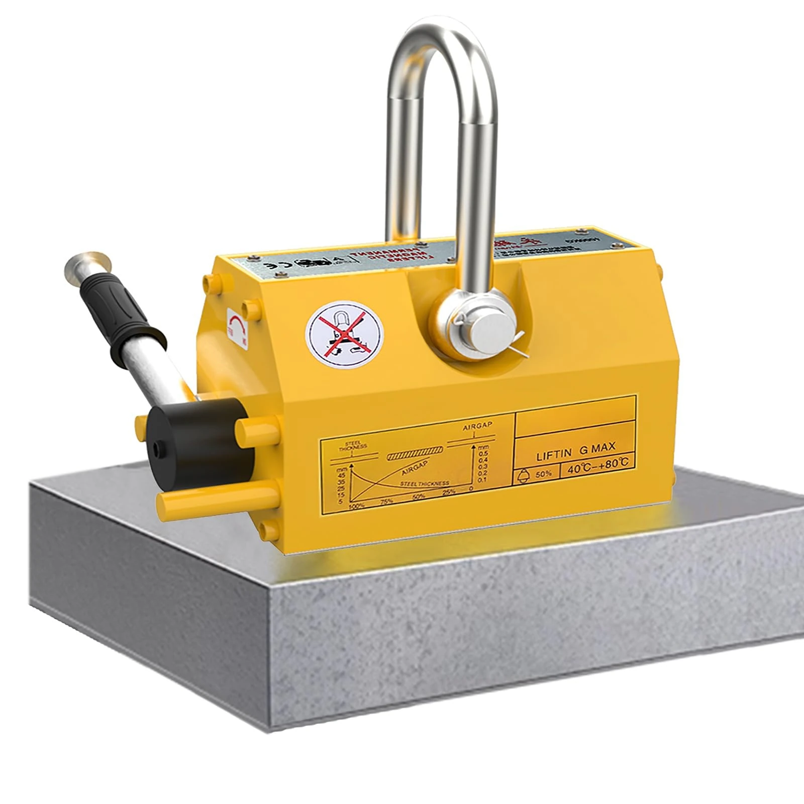 GLETSF Magnetic Lifter, With Release Heavy Duty Permanent Lift Magnets,For Hoist, Shop Crane, Lifting Plate Steel,Round Steel-2200lb/1 Ton