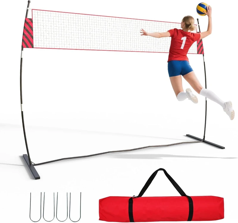 GarveeHome Volleyballnet, 366cm Folding Tennis Net Set for Backyard, Adjustable Height Practice Net, Portable Freestanding Training System for Beach, Indoor and Outdoor, Serving