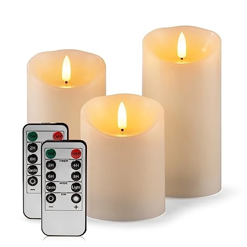 Aku Tonpa 3/5 Pack Flameless Candles Battery Operated Pillar Real Wax Flickering Moving/Flashing Wick Electric LED Candle Set with Remote Control Cycling 24 Hours Timer