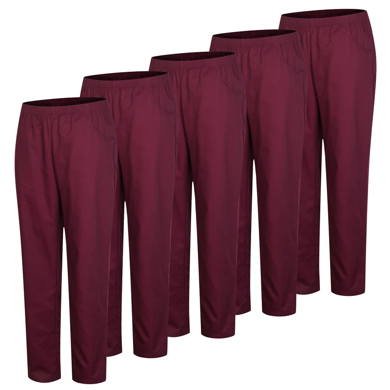 Pack of 5 Units - Unisex Sanitary Pants Elastic Waist Sanitary Uniforms 5-8312, Burgundy, S