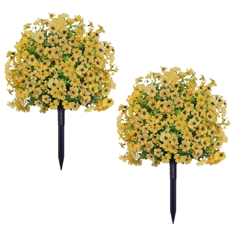 GarveeHome Set of 2 Artificial Boxwood Balls with Ground Spike, 60 x 40 cm Plastic Artificial Plant with Flowers, UV-Resistant Garden Decoration Shrubs, Artificial Plants for Porch, Indoor, Outdoor - Image 1