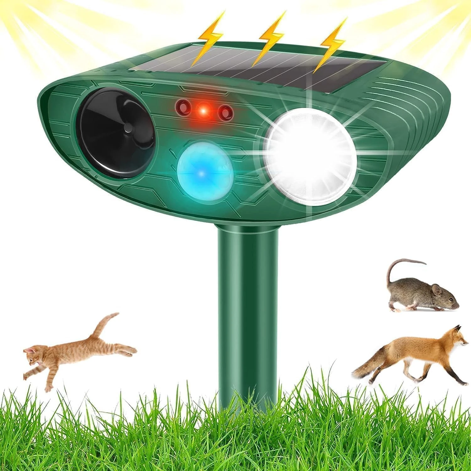 Joomouney Cat Repellent Garden, Solar Animal Repellent, Ultrasonic Fox Repellent, Waterproof Cat Deterrent with LED Flash Light &PIR Motion Sensor, Cat Scarers for Garden to Drive Animal-Solar Powered