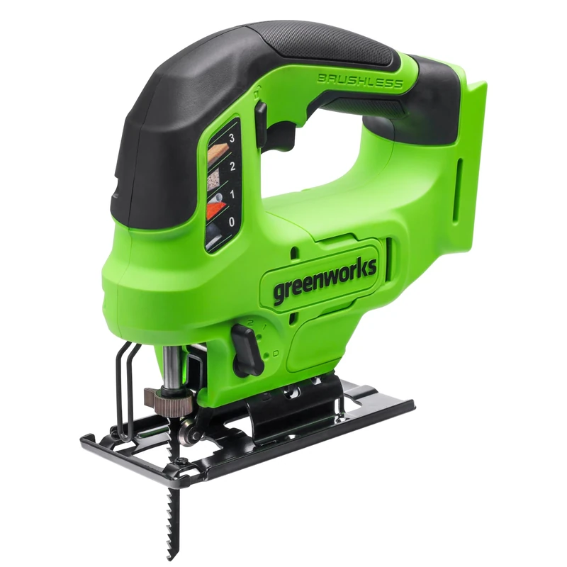 Greenworks 24 V Cordless brushless Jigsaw, 3000 SPM, Adjustable tilt up to max. 45°, 4 Orbital Settings, LED Light, dust Extraction, Without 24 V Battery and Charger JS24L01-01