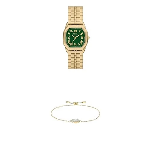 Fossil Women's Harlow Gold Tone Stainless Steel Watch Ring and Merrit Bracelet, Set