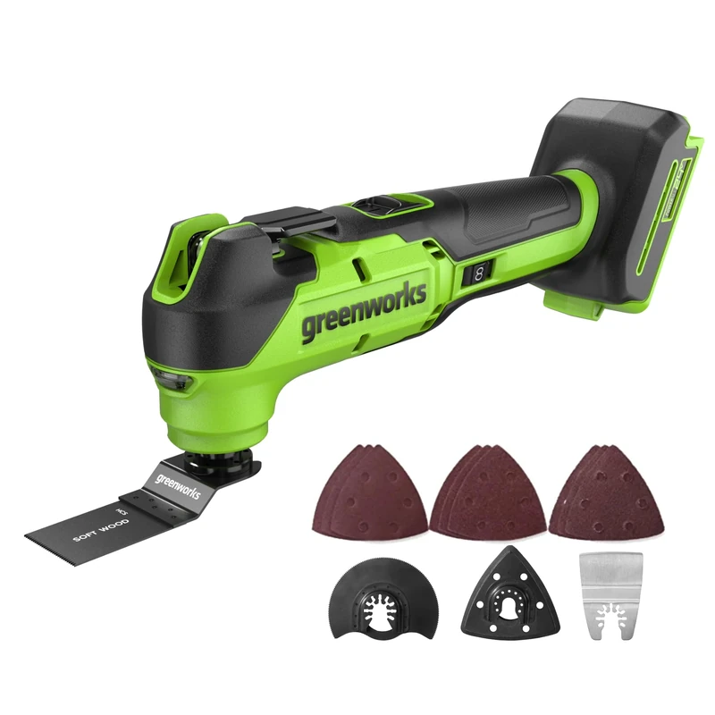 Greenworks 24 V Cordless Multi-Function Tool, 8 Variable speeds, up to 18,000 OPM, LED Lighting, Accessories Included, Without 24 V Battery or Charger MT332