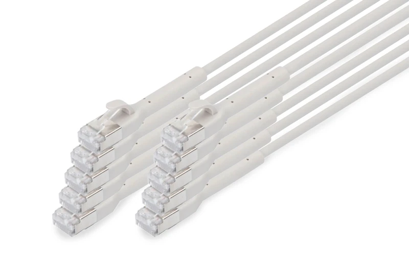 DIGITUS LAN cable Cat 6A – 2 m – 10 pieces – 10 Gbps – flexible plug – slim version AWG 32-7 – RJ45 network cable – F-FTP – PoE+ – LSZH – compatible with Cat7, Cat6, Cat5e – grey