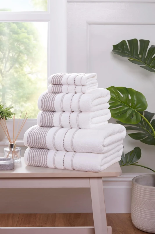 Rapport Home Dakota Stripe 6-Piece Towel Bale | Luxurious 100% Cotton 500gsm Bathroom Set, Bale Natural