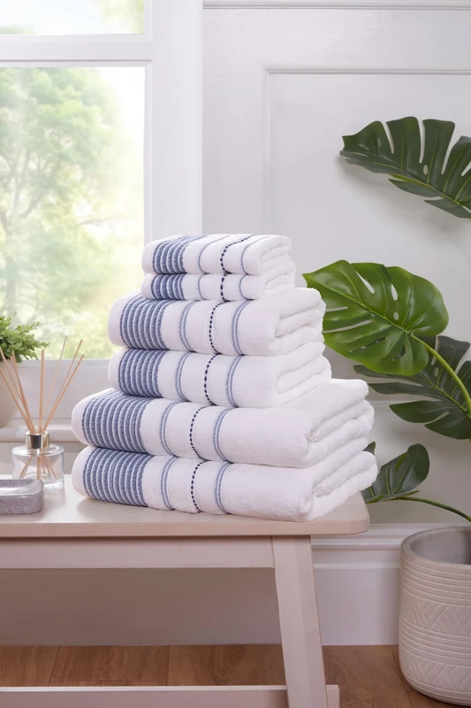 Rapport HomeDakota Stripe 6-Piece Towel Bale | Luxurious 100% Cotton 500gsm Bathroom Set, Bale Blue