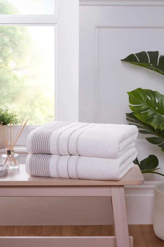 Rapport Home Dakota Stripe Bath Sheets 2 Pack | Natural 90x140cm | Luxurious 500GSM 100% Cotton | Oeko-Tex Certified Absorbent & Soft Bathroom Towels