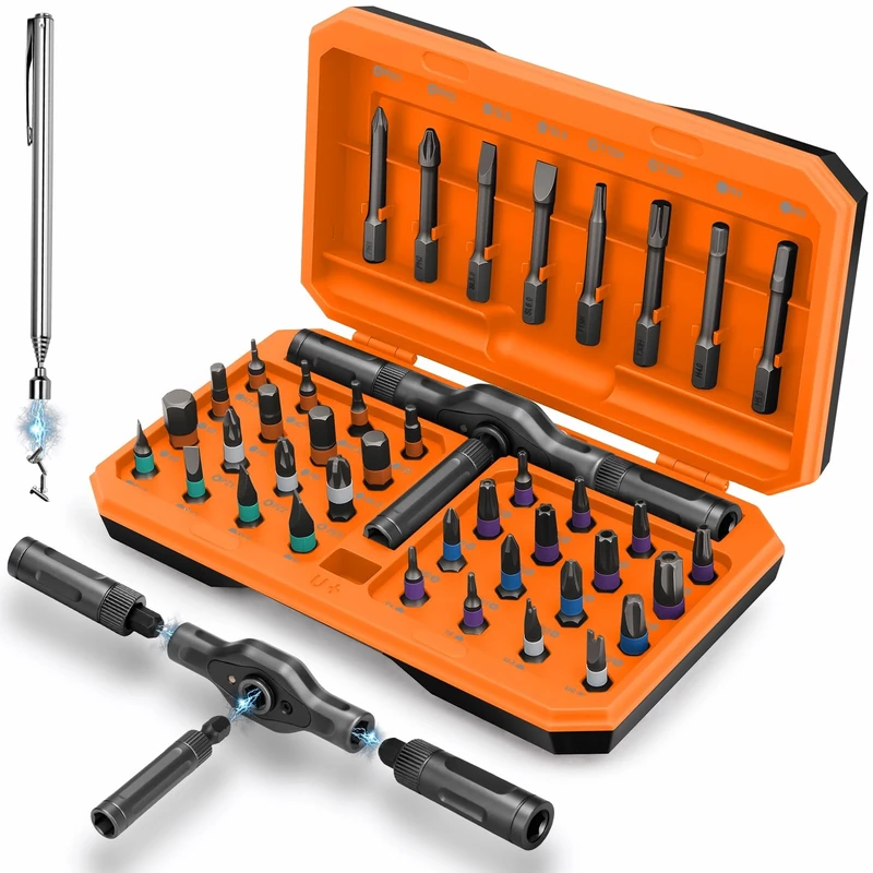 KELIN Secret Santa Gifts for Men 42 in 1 Magnetic Ratchet Screwdriver Set, Multi Bit Ratcheting Torx Screwdriver Sets, Stocking Fillers for Men Christmas Gifts for Him Dad