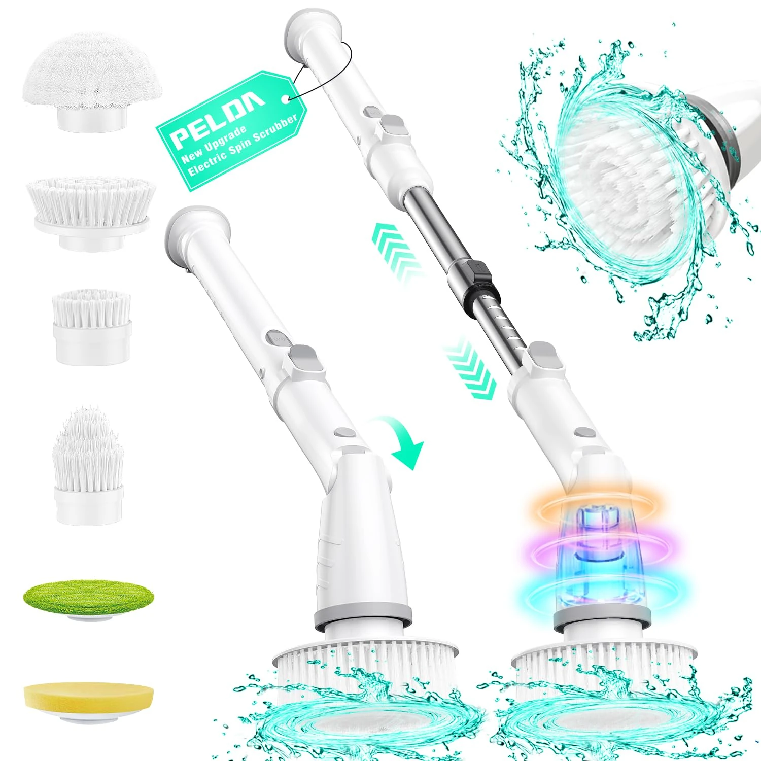 Electric Spin Scrubber Cleaning Brush: Pelda 6 in 1 Cordless Cleaner with Replaceable Heads & Adjustable Extension Handle, High-Speed Electric Scrubbing Brush for Bathroom, Kitchen & Floor