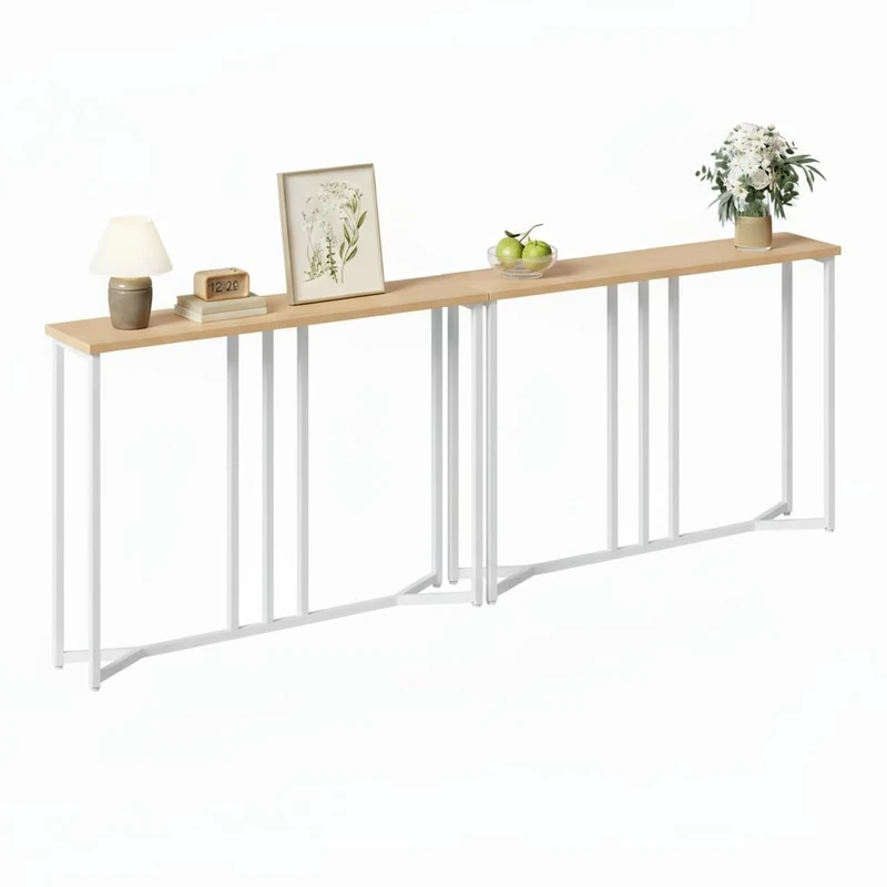 YITAHOME Set of 2 Console Table, 80cm Slim Console Table for Hallway, Metal Frame, Compact Display Table, Sofa Table for Small Spaces, Entryway, Living Room, Sturdy, Rustic Brown and Black