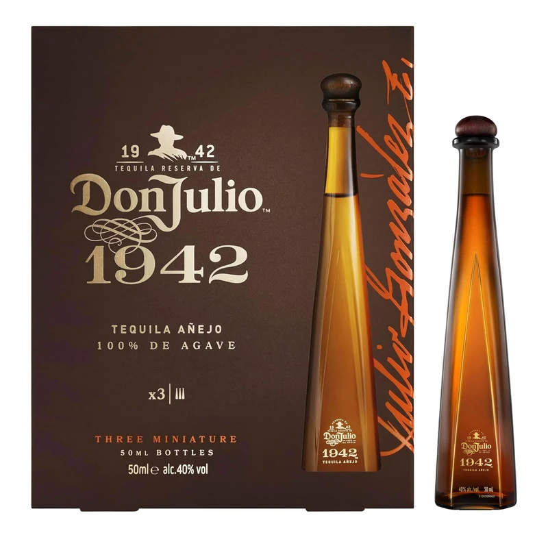 Don Julio 1942 Añejo Tequila | Three Miniature Bottles in a Gift Box | 3x5cl | 40% vol | Flavours of Oak & Rich Vanilla | Luxury Tequila Añejo | Aged 2.5 Years