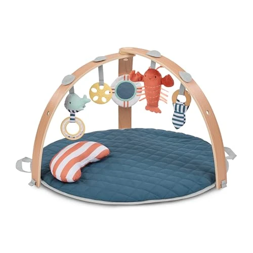 Ingenuity Cozy Spot Reversible Duvet Baby Play Gym & Play Mat with Wooden Toy bar - Harbor Haven (Neutral), Newborn and up
