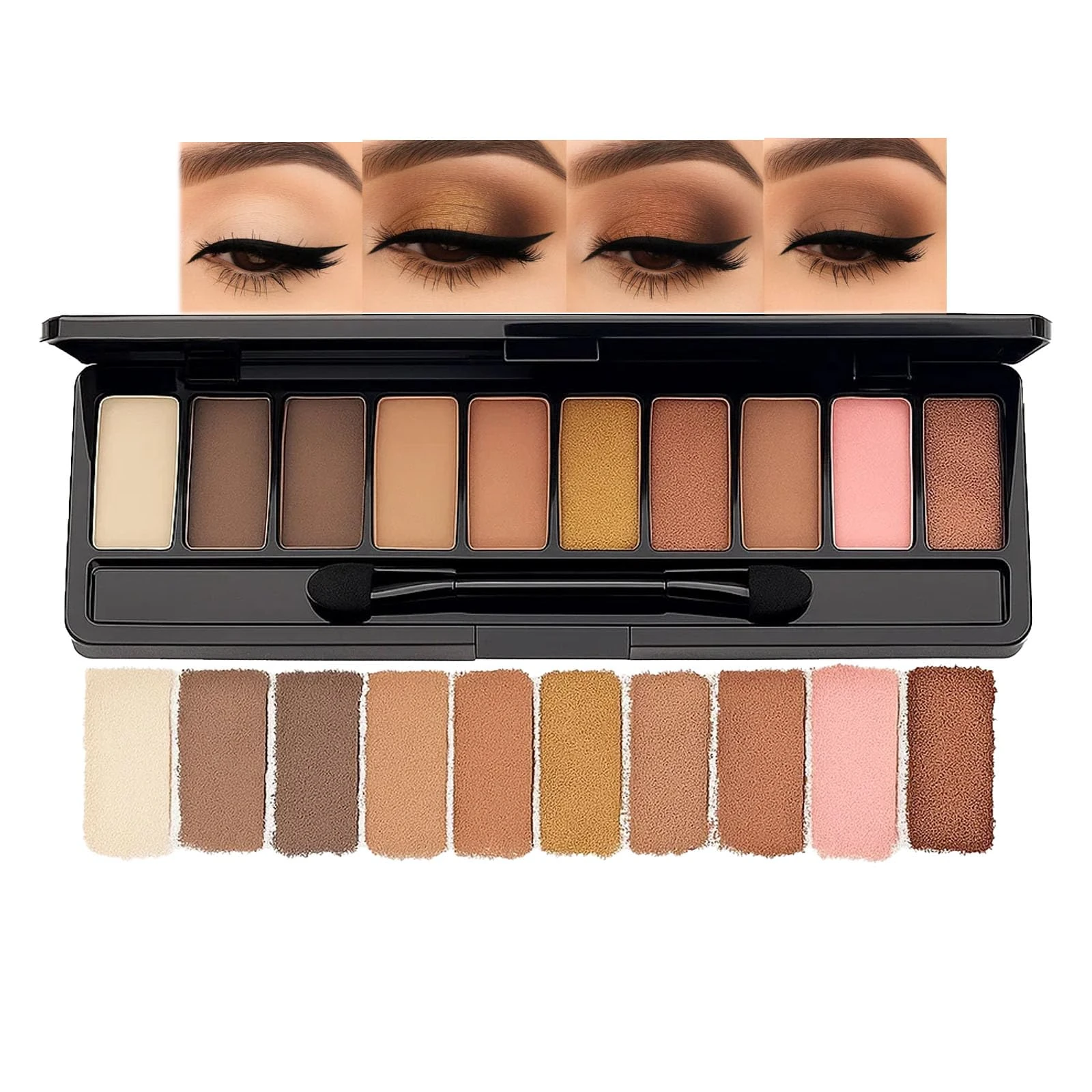 10 Shades Nude Eyeshadow Palette – Highly Pigmented Matte & Shimmer Eye Shadows with Creamy Glitter Formula, Long-Lasting Blendable Makeup Set for Smokey Eye & Day-to-Night Looks (Golden Nude)