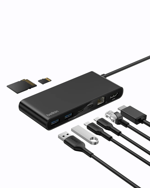 Belkin Connect 8-Port USB C Hub, Supports Display w/Resolutions up to 4K@60Hz - Works with Mac, Windows, and Chromebook - 100W PD w/ 10Gbps Data Transfer Speeds & 2.5Gbps Ethernet - Black