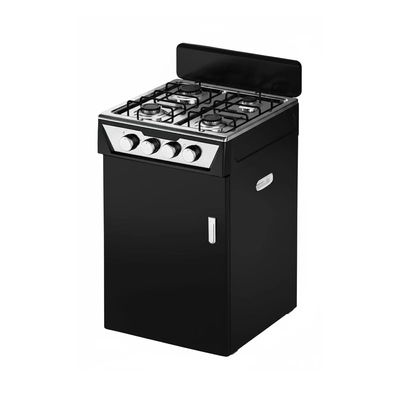 Wintem 4 Burner Gas Cooker with Integrated Bottle Holder, Freestanding Kitchen for Indoor and Outdoor Use, Sturdy Structure, Compact and Easy to Use, Black