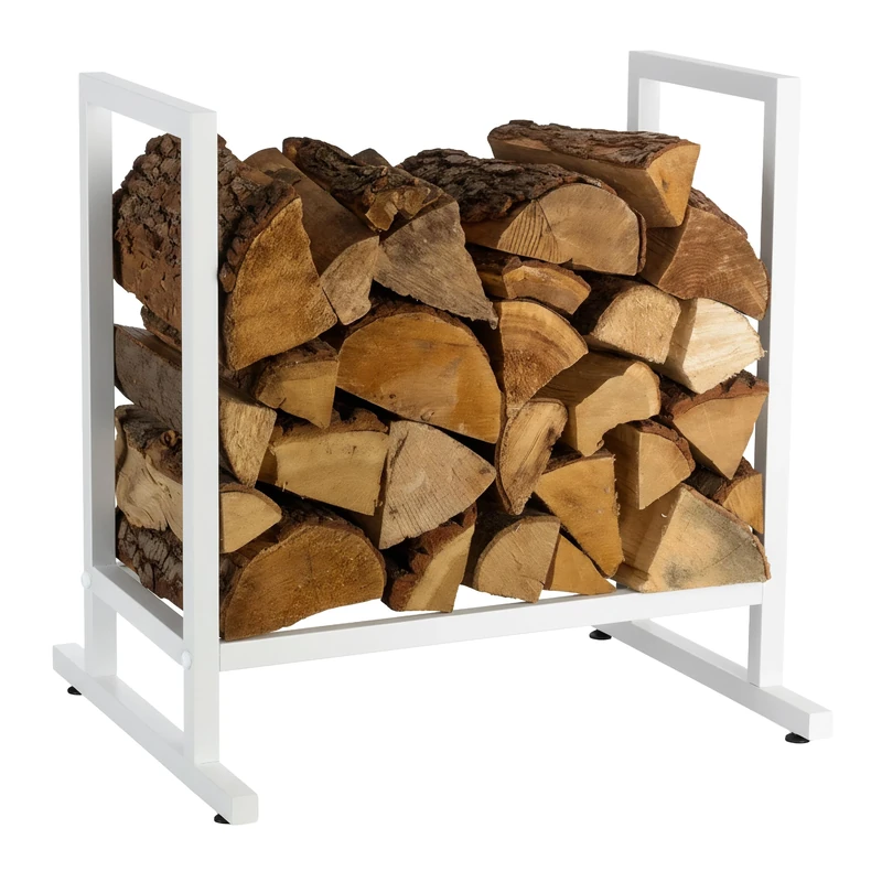 Relaxdays Holder, Metal, Modern, HWD: 62x60x49 cm, Wood Storage, Stacked Logs & Firewood, White, 100% Iron, 62 x 60 x 49 cm