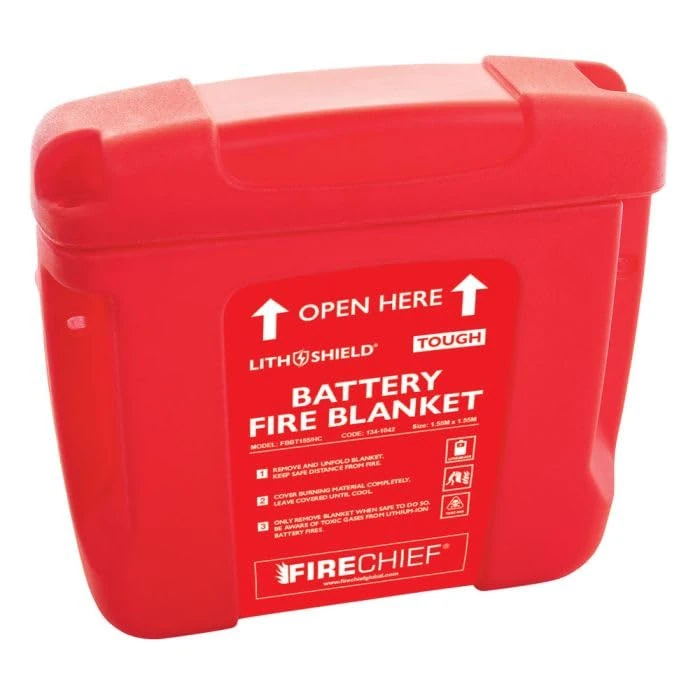 Firechief LithShield Tough Battery Fire Blanket Hard Case 1.55 × 1.55 m (FBBT155/HC) | Lithium-Ion Battery Fire Protection | Fire-Resistant & Reusable | Includes Battery Fire Blanket Sign