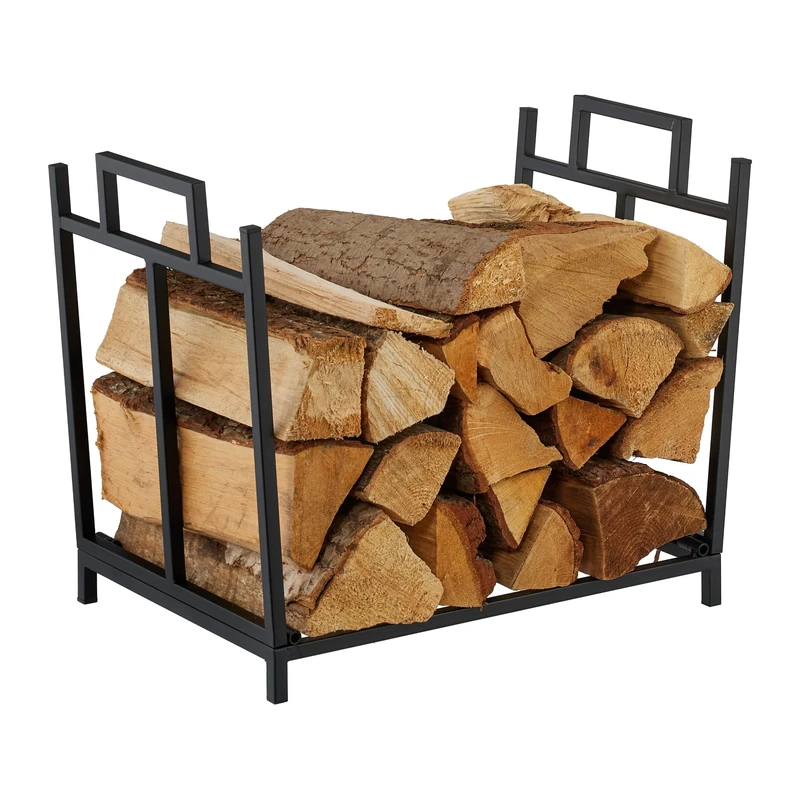 Relaxdays Firewood Stand, Metal, HWD: 41x45x33 cm, Foldable Firewood Holder, Firewood, Stacked Wood, Black