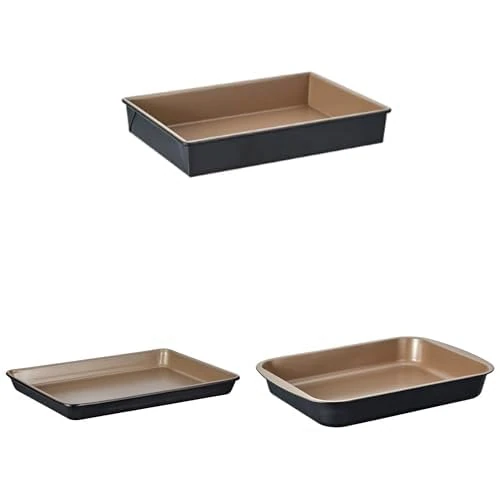 Stanley Rogers Ceramabake Baking Pan Set, Non-Stick Ceramic, Folded Roasting Pan, PFAS PTFE PFOS PFOA Cadmium & Lead Free, Set of 3pcs, Everday Baking & Cooking, 33x23x5.5cm, 32x23x3cm, 33x23x5.5cm