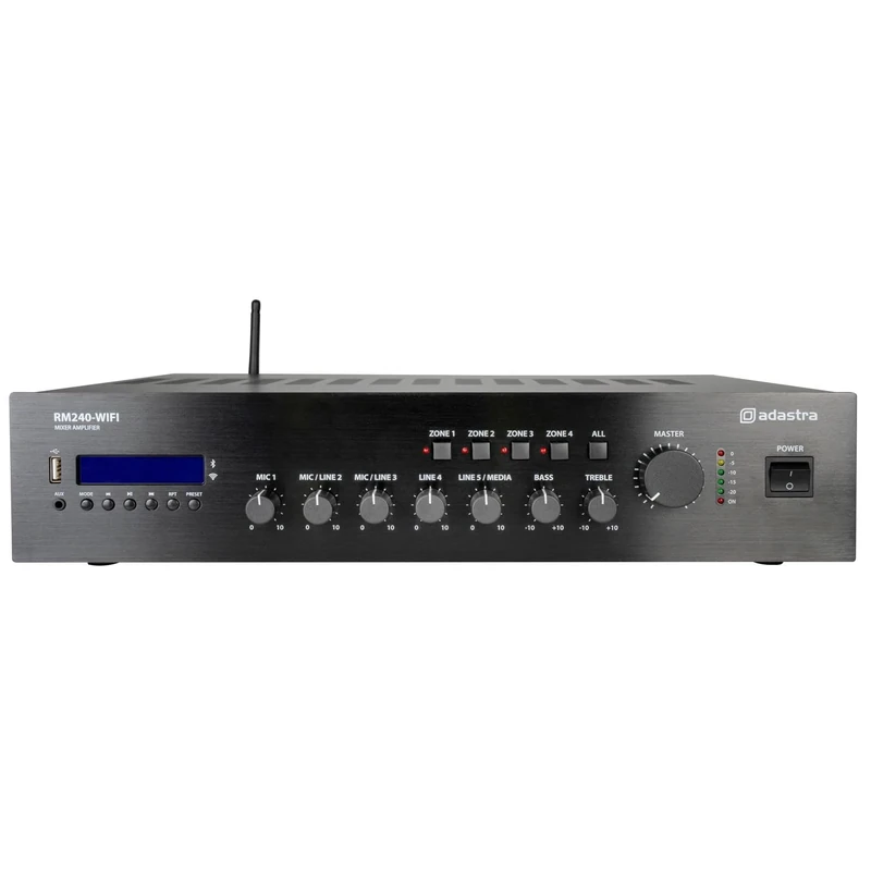 Adastra | RM-Series 100V Mixer-Amplifier 240W with WiFi & Bluetooth | 5-Channel Rack Mountable Audio System for Commercial Sound, Streaming & Multi-Zone Control