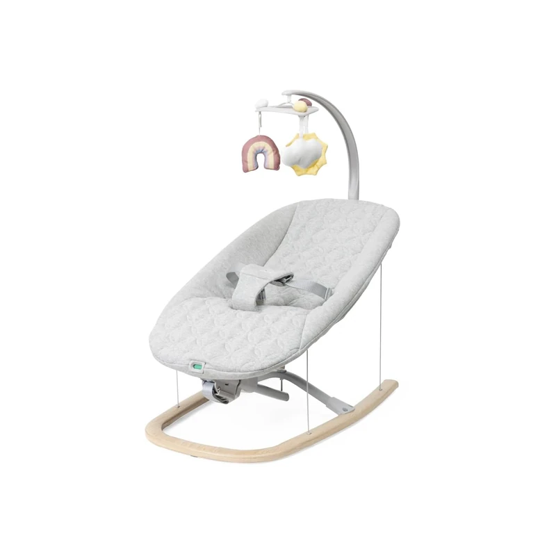 Chicco Zen Wave Rocker with Natural Rocking Motion, Suitable from Birth to 9kg, Detachable Toy Bar Including 3 Toys, Compact Slim Fold, Wooden Grey, 08087091800930