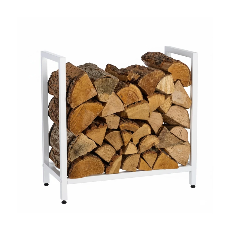 Relaxdays Firewood Rack, Metal, HWD: 62.5 x 65 x 30.5 cm, Firewood Storage for Logs, Stacked Wood, White