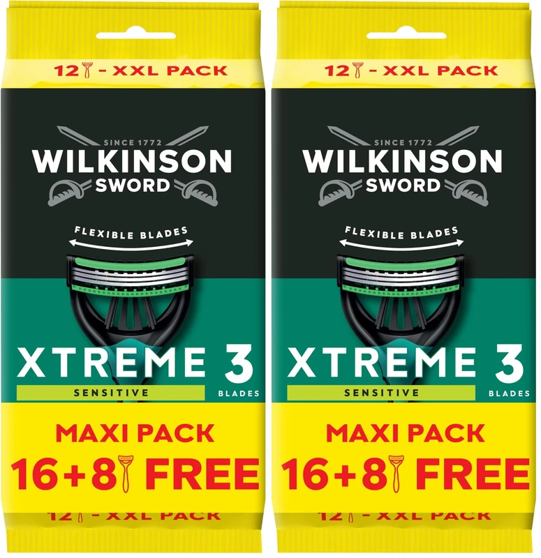 WILKINSON SWORD - Xtreme 3 For Men Sensitive Disposable Razors Flexible Blades, Pack of 4 x 12 Razors