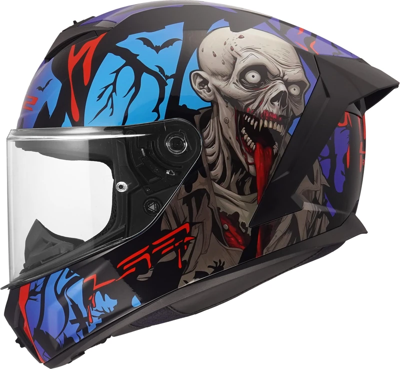 LS2 FF820 Rapid 3 Full Face Motorcycle Crash Helmet - Zombie - Black Red Blue - S (55 - 56cm)