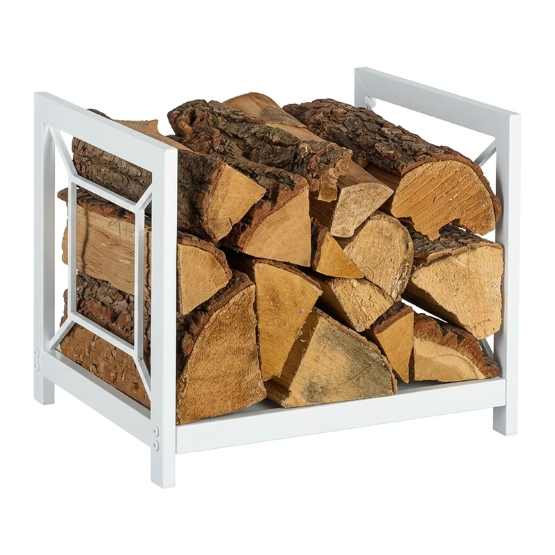 Relaxdays Firewood Rack, Metal, Modern, HWD: 36x43x35.5 cm, Firewood Storage for Logs, Kindling, White