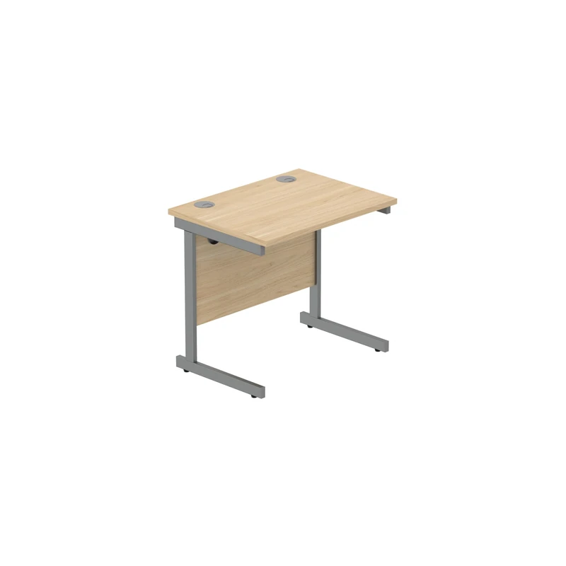 Heavy Duty Rectangular Office Desk, Steel Frame, 120kg Weight Tolerance, 25mm FSC® Top with Modesty Panel – 800 x 600mm, Alaskan Grey Oak