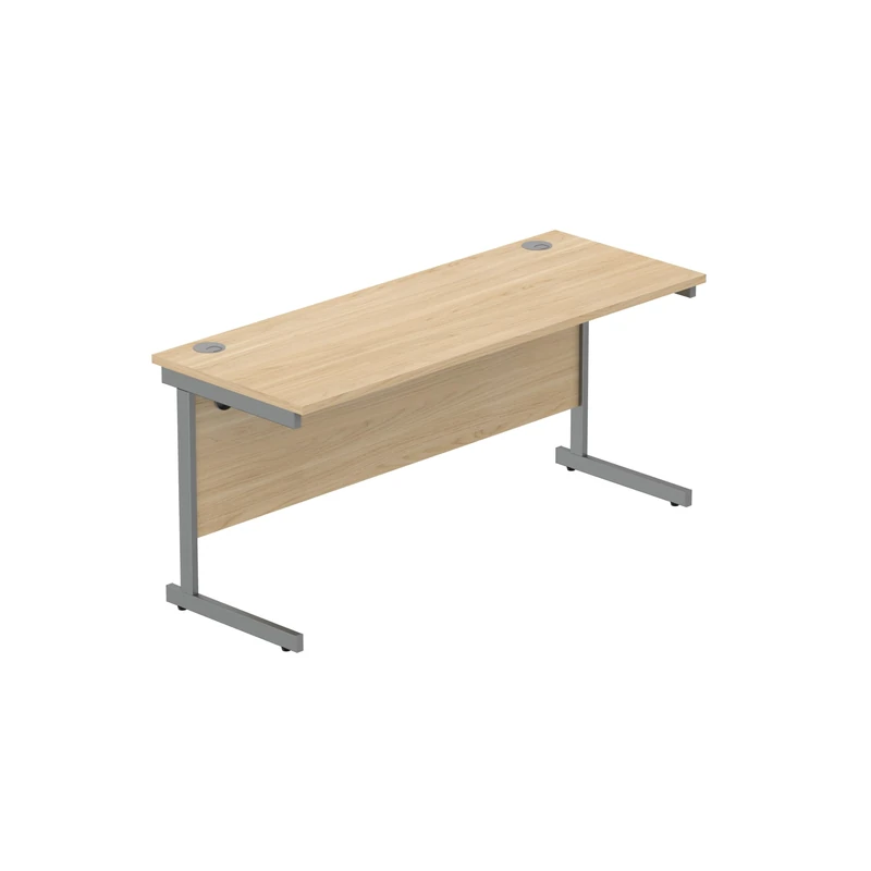 Heavy Duty Rectangular Office Desk, Steel Frame, 120kg Weight Tolerance, 25mm FSC® Top with Modesty Panel – 1600 x 600mm, Canadian Oak