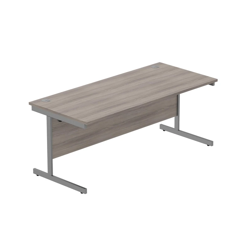 Heavy Duty Rectangular Office Desk, Steel Frame, 120kg Weight Tolerance, 25mm FSC® Top with Modesty Panel – 1800 x 800mm, Alaskan Grey Oak