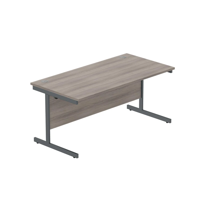 Heavy Duty Rectangular Office Desk, Steel Frame, 120kg Weight Tolerance, 25mm FSC® Top with Modesty Panel – 1600 x 800mm, Alaskan Grey Oak