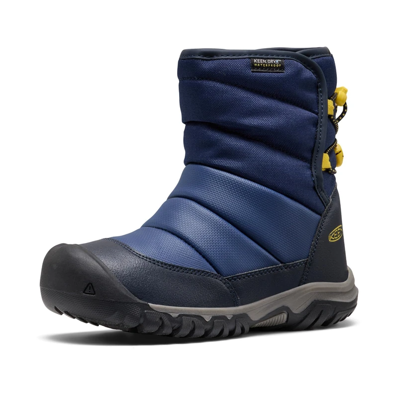 KEEN Unisex-Child Puffrider Waterproof Snow Boots, Naval Academy/Mango Mint, 6